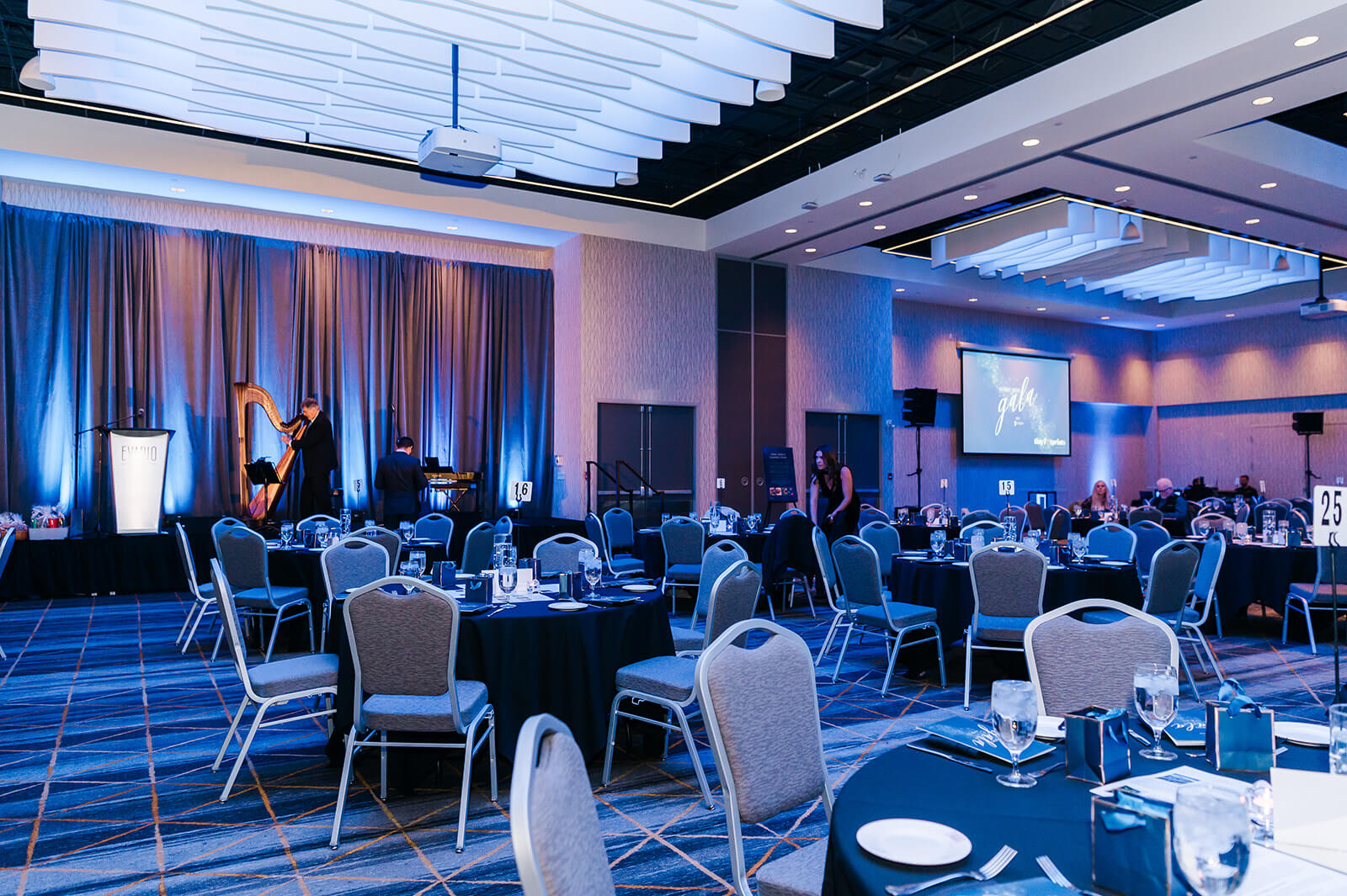 Decor set up for a fundraising gala at Evario Events Centre Edmonton